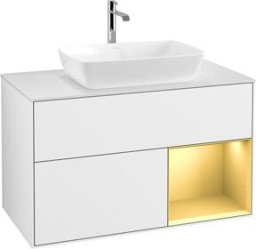 V&B Waschtischunterschrank Finion 100 mit Wandbeleuchtung in Weiß lackiert, B/T/H: 100 x 50,1 x 50,1 cm - Bild 1