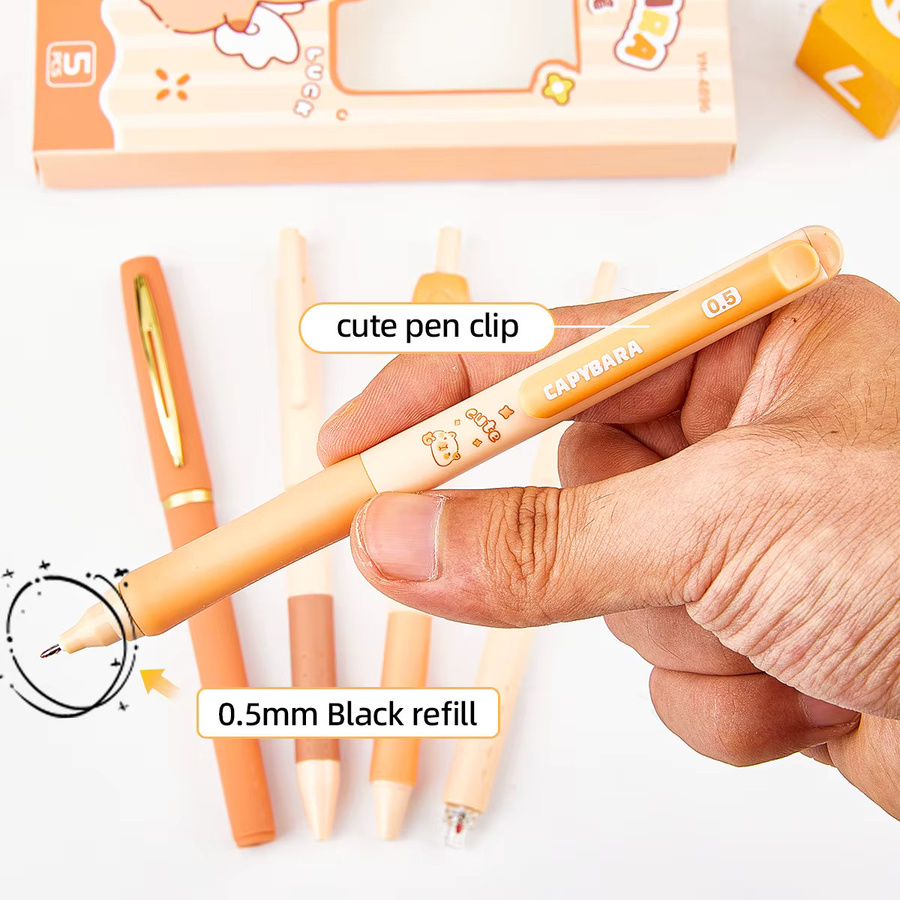 5 Stück Capybara Gelstifte mit 0,5 mm feiner Spitze, schnell trocknende schwarze Tinte, Kawaii Schreibstifte für Schule und Büro - Bild 2