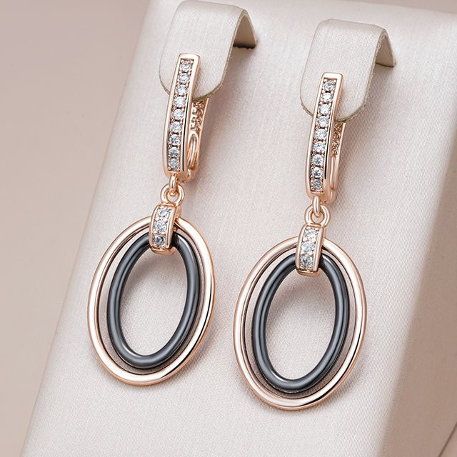 Kinel Ohrringe, Keramik, 585 Gold, Roségold, Zirkonia, Damen - Bild 1