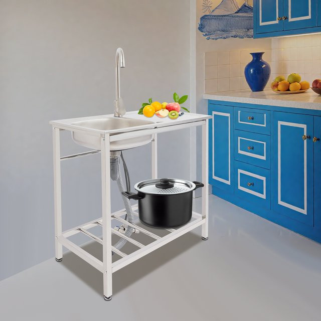 Bymaocar Freistehende Edelstahl Spüle mit Arbeitsplatte und 360 Grad drehbarem Warm- und Kaltwasserhahn, B/T/H: 75 x 40 x 75 cm - Bild 1