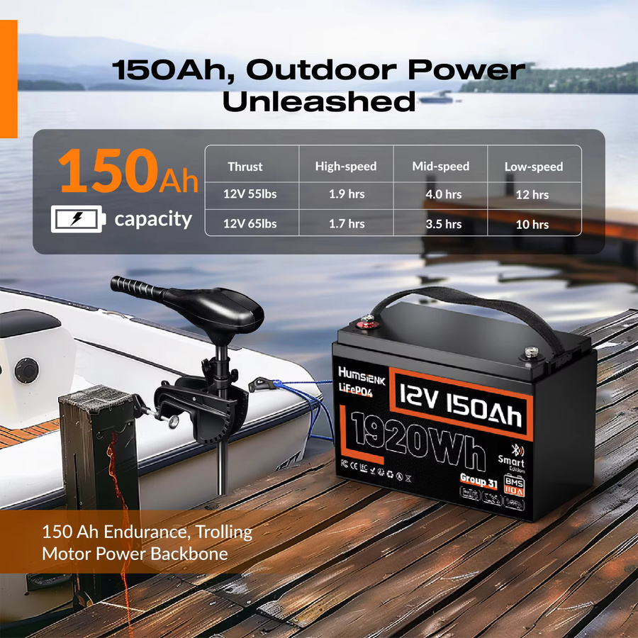 Humsienk LiFePO4 Lithium-Batterie 12V 150Ah mit Bluetooth, 1920Wh, Schwarz - Bild 6