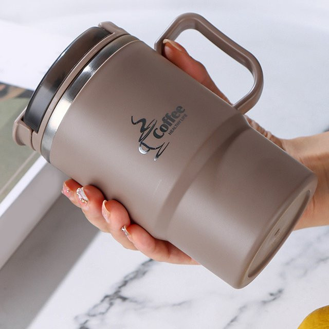 WORTHBUY Isolierter Kaffeebecher aus Edelstahl mit Löffel und Teesieb, Braun, 450 ml - Bild 1