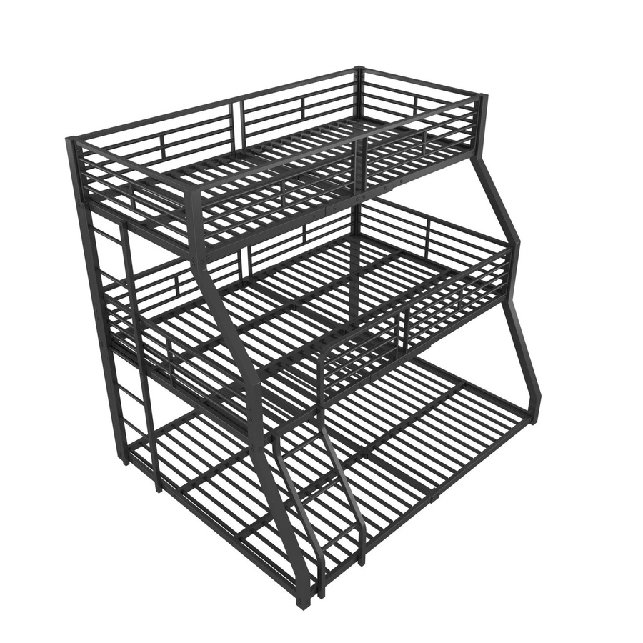 KOMHTOM Dreifach-Etagenbett aus Metall für Kinder in Schwarz ohne Matratze B/T/H: 90 x 200 x 147 cm - Bild 2