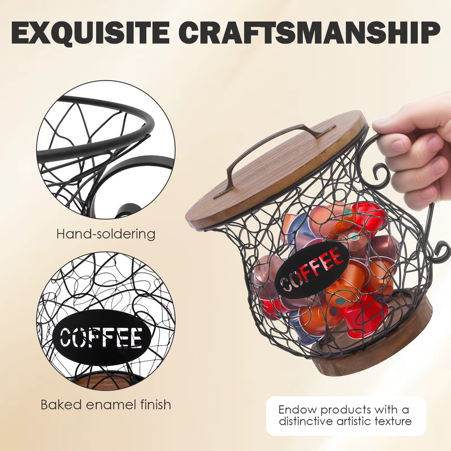 Kaffeekapselhalter aus Metall mit Deckel in Schwarz zur Aufbewahrung von Kaffeepads für Küche und Büro - Bild 2