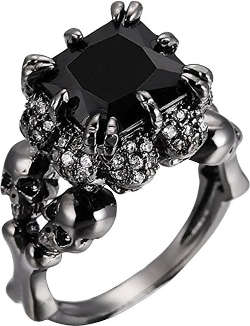 Lucky Star Jewelry Ring Totenkopf, vergoldet, Kupfer, Schwarz, Zirkonia, Unisex - Bild 1