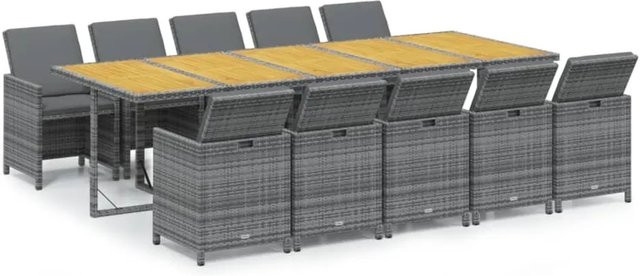 vidaXL 11-teilige Garten-Essgruppe aus Poly Rattan und Akazienholz in Grau mit Auflagen - Bild 1