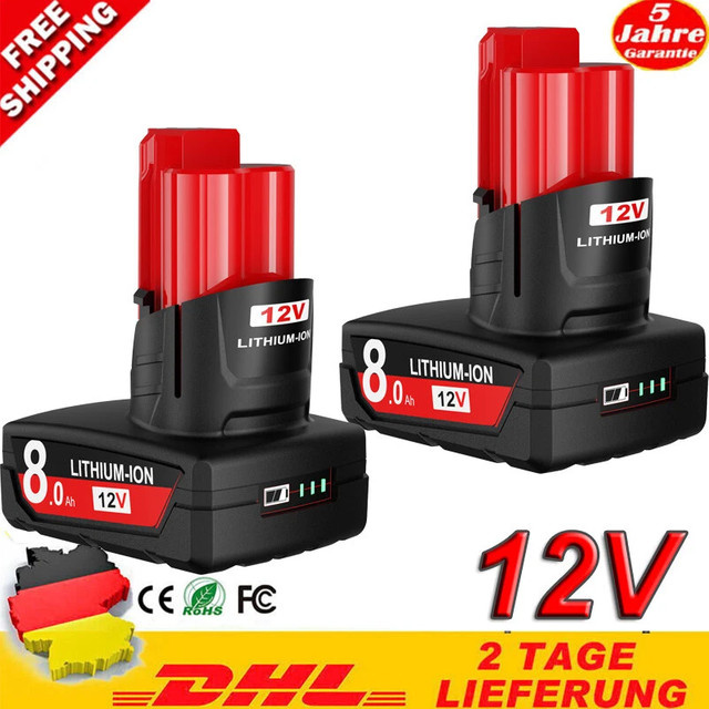 Milwaukee M12 Akku 12V 8,0 Ah mit Licht für Milwaukee M12 Werkzeuge 48-11-2402 48-11-2401 48-11-2411 - Bild 1