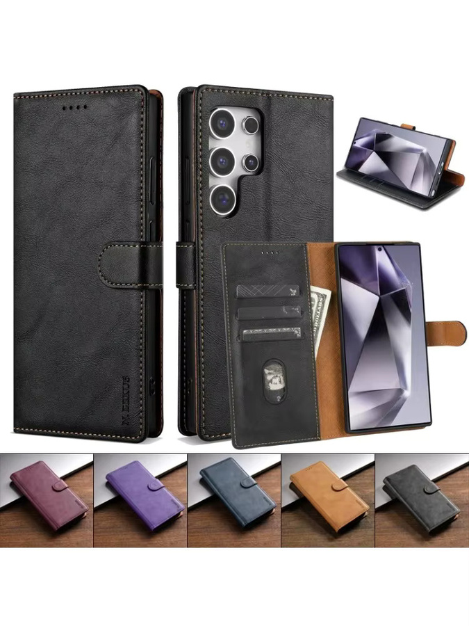 Business Leder Handyhülle für Samsung Galaxy S26 Ultra S25 S24 S23 S22 S21 S20 Plus FE Flip Book Card Wallet Cover Etui in Schwarz - Bild 5