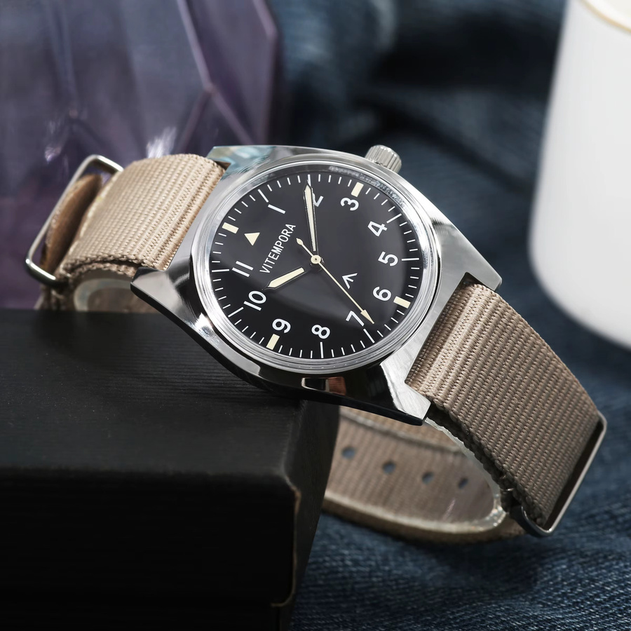 HEIMDALLR Herren-Pilotenuhr, Handaufzug, Edelstahl, 36 mm, Schwarz - Bild 4