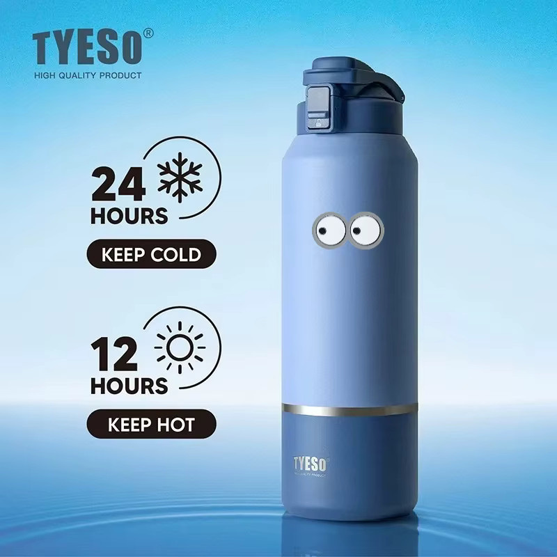 Tyeso Thermoskanne Isolierte Wasserflasche mit Griff und Aufklebern in Pink, 1200 ml - Bild 3