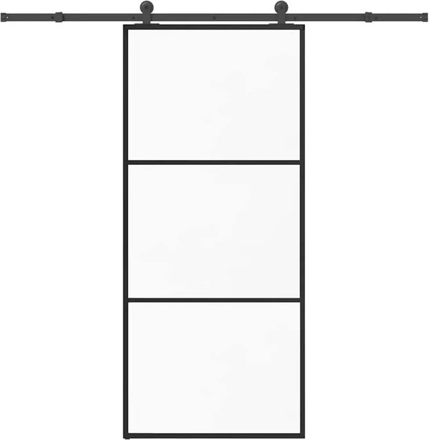 vidaXL Schiebetür mit Beschlag aus ESG-Glas und Aluminium in Schwarz und Transparent, B: 90 cm, H: 205 cm - Bild 1