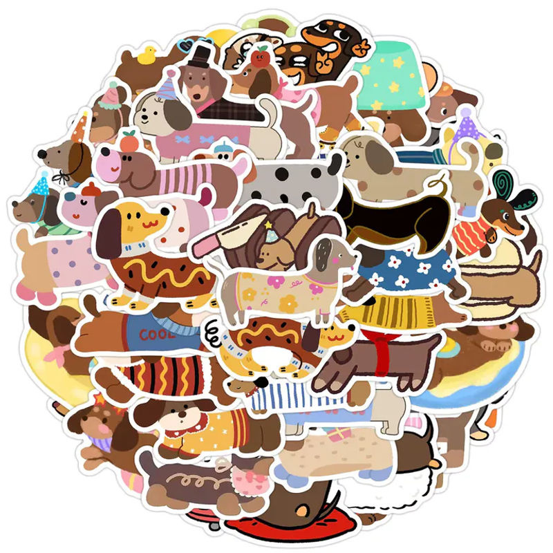 50 Blatt Dackel-Doodle-Aufkleberrolle von AnimeWorlds Store aus wasserfestem Vinyl in Mehrfarbig - Bild 3