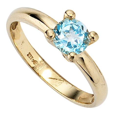 Colfem Ring 333 Gelbgold, Blautopas, hellblau, Damen, Größe 52 - Bild 1