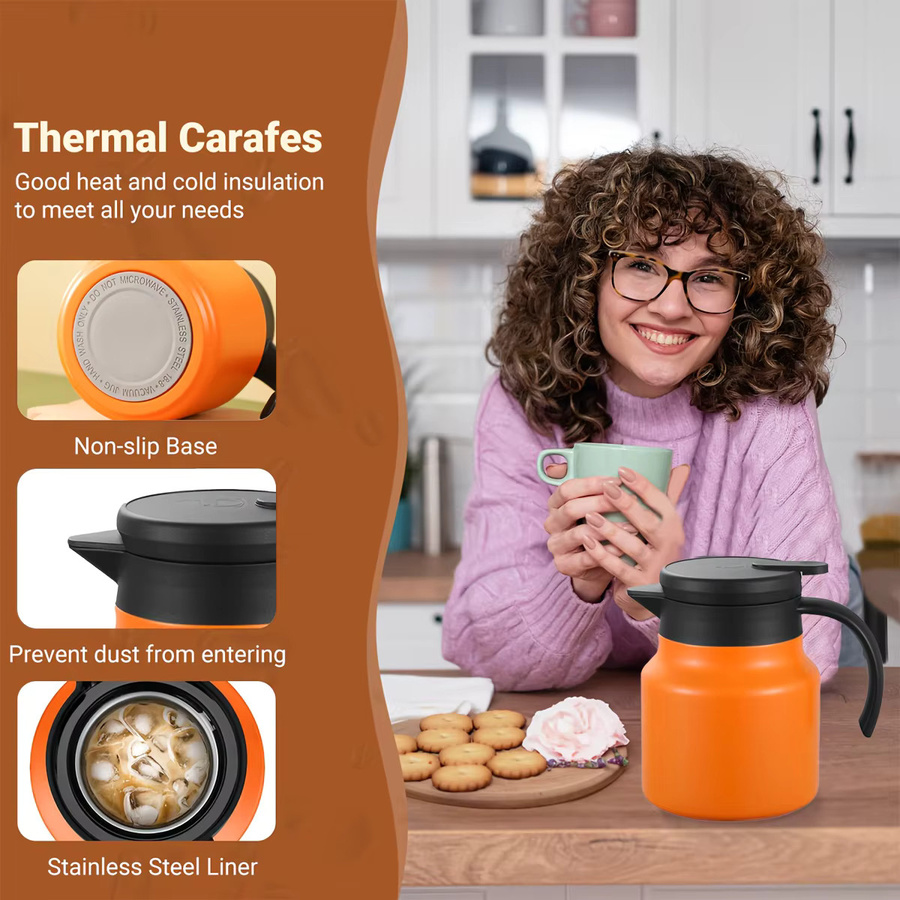 Leeseph Thermoskanne aus Edelstahl für Heiß- und Kaltgetränke mit Reinigungsbürste, Schwarz/Orange, 797 ml - Bild 5