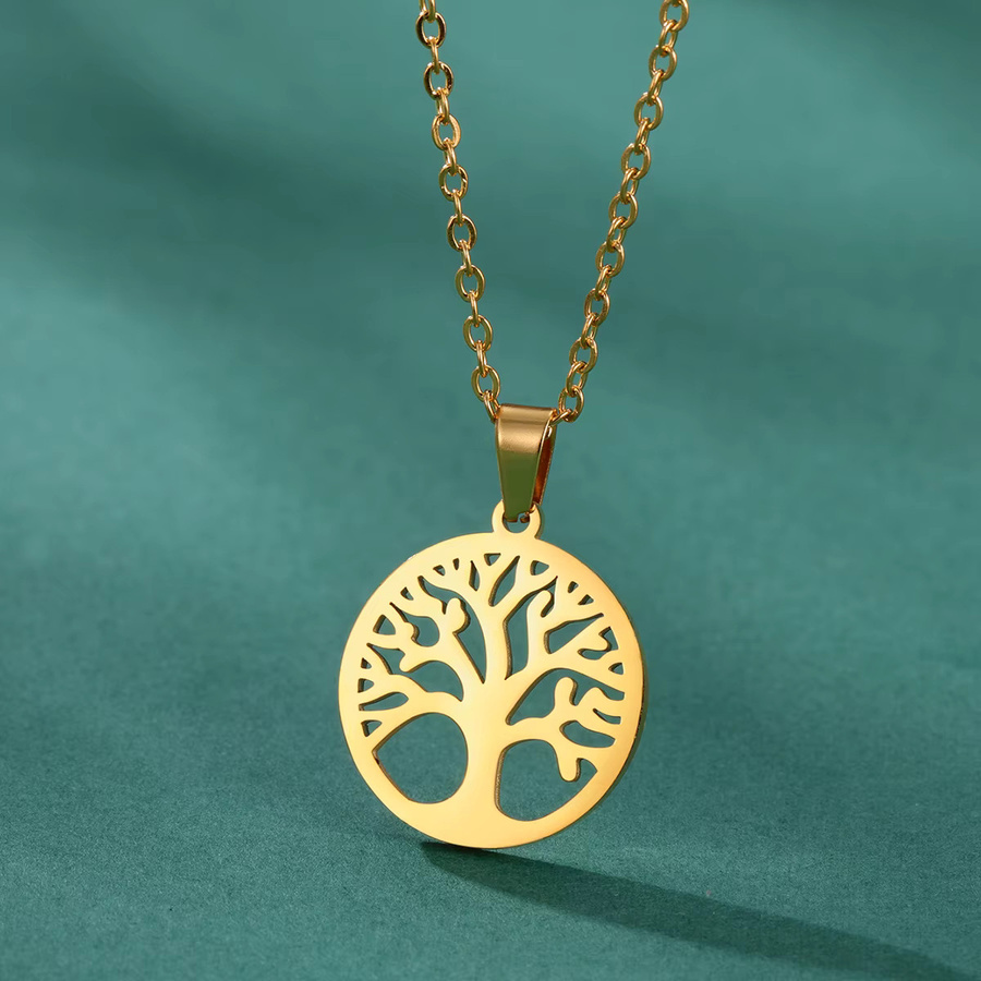 Lemegeton Halskette Edelstahl, Gold, Baum des Lebens, Unisex - Bild 2