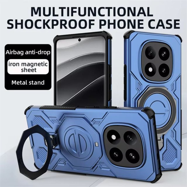 Magnetische Panzer-Schutzhülle für Xiaomi Redmi Note 15 und Redmi Note 14 Pro Pro+ mit 360 Grad drehbarem Ständer in Blau - Bild 1