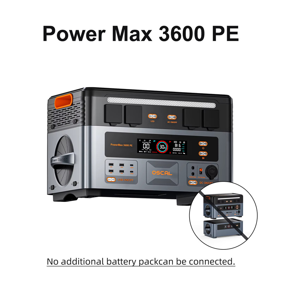 OSCAL PowerMax 3600PE Tragbare Powerstation mit 3600W, 2016Wh LiFePO4 Batterie und MPPT Solarsystem zur Smart App-Steuerung - Bild 4