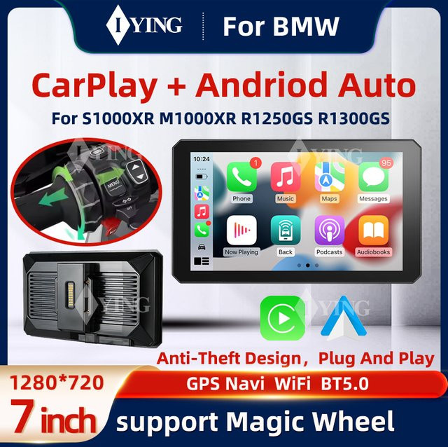 IYING 7-Zoll-Display für BMW Motorrad mit Wireless CarPlay, Android Auto, GPS-Navigation und Magic Wheel in Schwarz für R1200GS, R1250GS, R1300GS - Bild 1