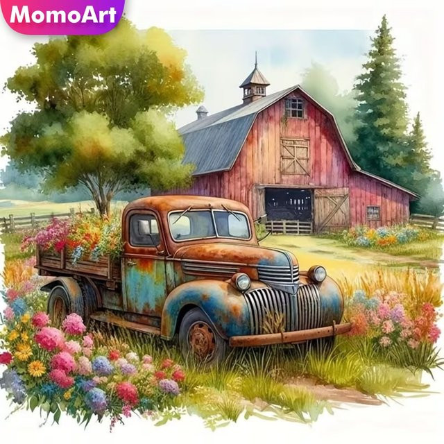 Momoart DIY Diamant-Mosaik Bild mit Auto-Landschaft in Multicolour, B/H: 20 x 20 cm - Bild 1