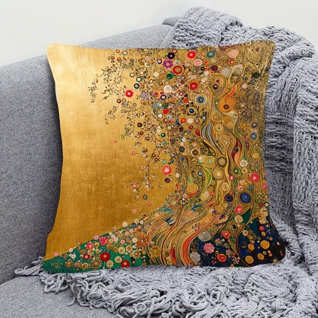 VIKAMA Kissenbezug Baum des Lebens in Beige und Gold, Künstlerischer Boho Dekokissenbezug für Sofa und Wohnzimmer, B/H: 30 x 30 cm - Bild 1