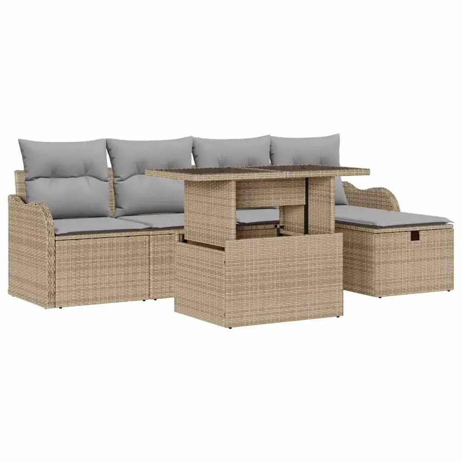 vidaXL Garten-Sofa-Set aus Polyrattan in Beige mit 6-teiligem L-Form Design, Kissen und integriertem Stauraum für Terrasse und Garten - Bild 2
