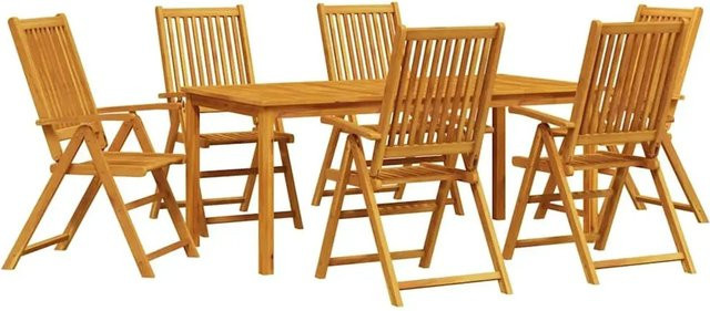 vidaXL 7-teilige Garten-Essgruppe aus Massivholz Akazie in Braun, rustikale Klappmöbel für Garten und Terrasse - Bild 1