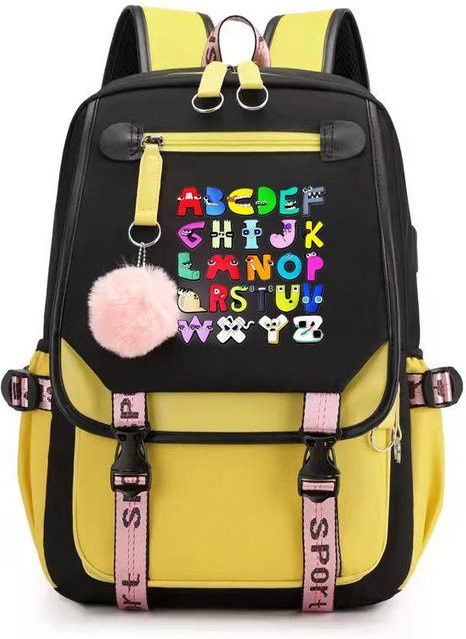 3-teiliges Schulrucksack-Set für Schüler in Gelb mit großem Fassungsvermögen aus Oxford-Stoff inklusive Schultergurt und Federmäppchen - Bild 1