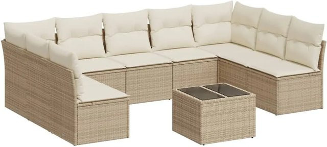 vidaXL 10-teilige Garten-Sofagarnitur aus Poly-Rattan mit Kissen in Beige-creme - Bild 1