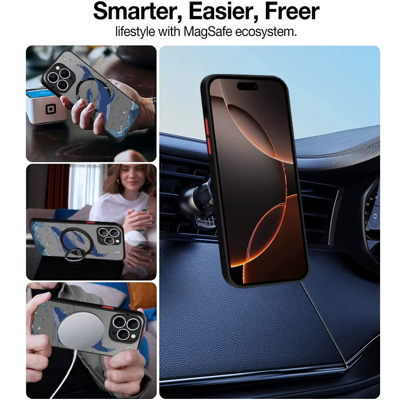 Magnetische Handyhülle von YISHANGOU mit Wal- und Schildkrötenmuster für iPhone 17 16 15 14 13 12 Pro Max Plus in Schwarz und Multicolour mit Acryl-Rückseite - Bild 1