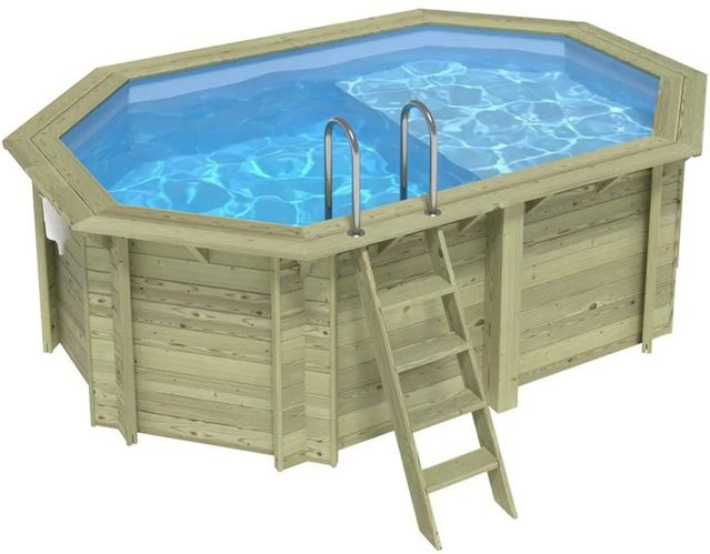 ALTANKA Holzpool Nemo achteckig in Hellblau mit Liegefläche auf Rahmen, B/T/H: 430 x 430 x 131 cm - Bild 1