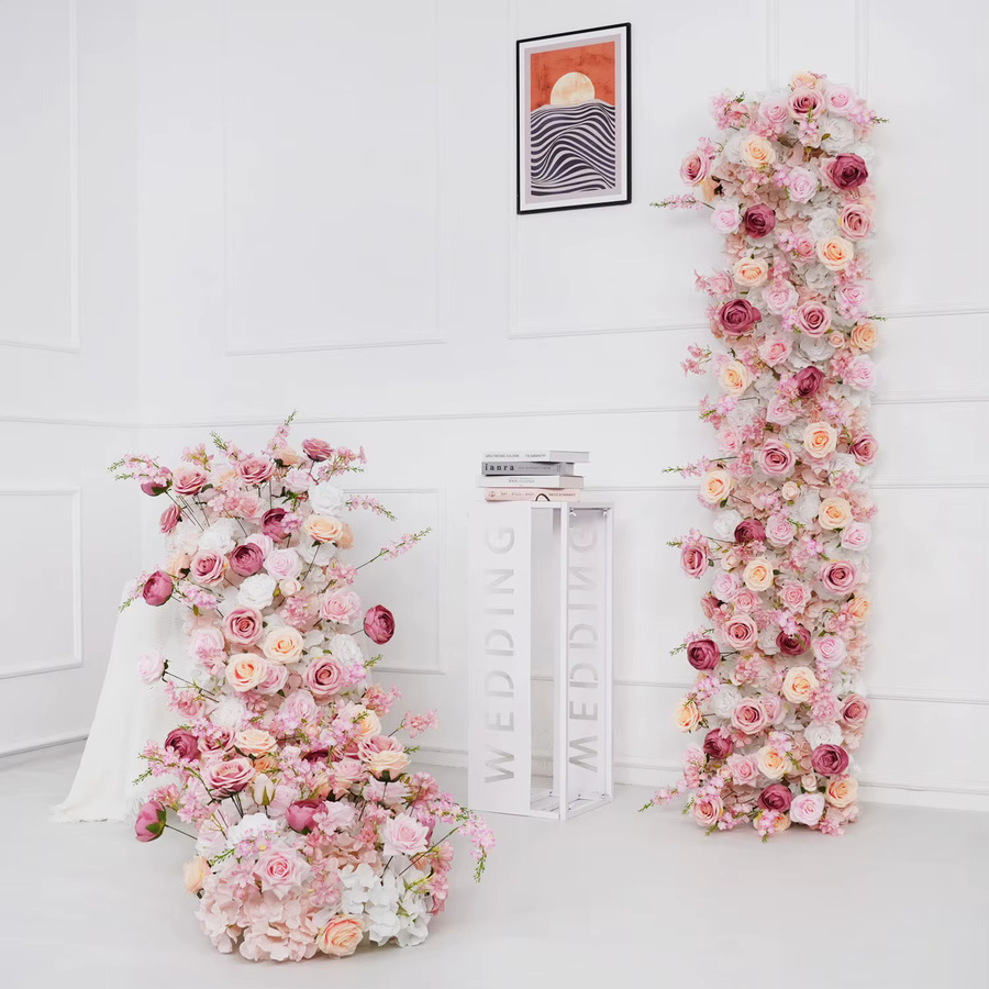 Uflower Künstliche Rosen Blumenreihe in Pink für Tischdekoration und Hochzeitsdekoration, Höhe: 100 cm bis 200 cm - Bild 2