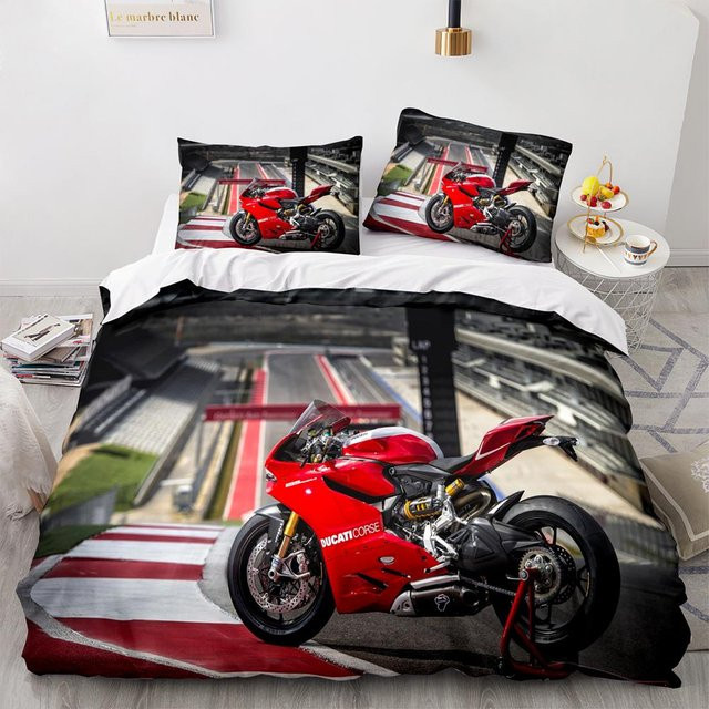 Motorrad Bettwäsche Set JMG Household Supplies Wildes Rennen 3D Druck mit Bettbezug und Kissenbezug, Farbe: Rot, B/H: 140 x 210 cm - Bild 1