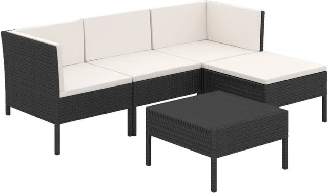 vidaXL 5-tlg Garten-Lounge-Set in L-Form mit Polsterauflagen und Couchtisch, Poly Rattan und Metall, Schwarz und Weiß - Bild 1