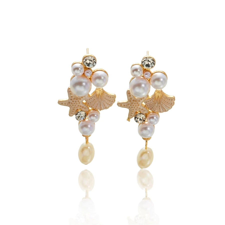 Rinhoo Ohrhänger Seestern-Muschel, Imitationsperlen, Strass, Damen - Bild 4