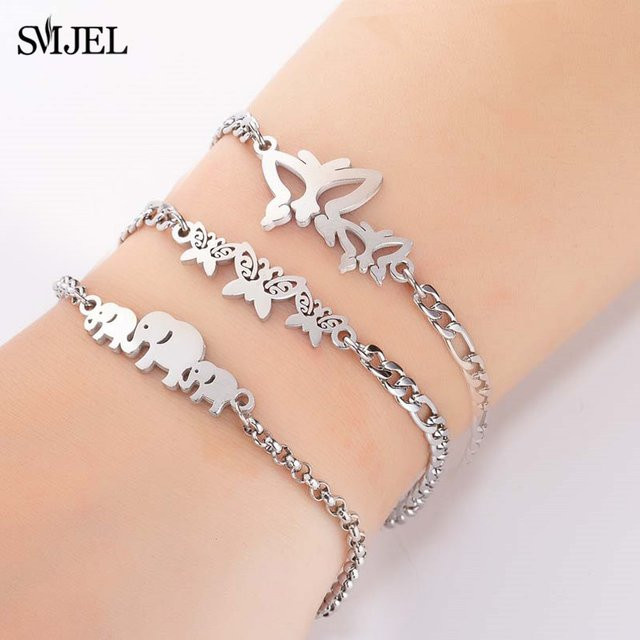 SMJEL Armband, Edelstahl, Silber, Damen, Elefant, Schmetterling - Bild 1