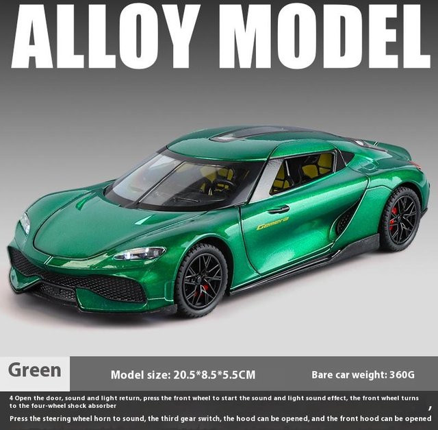 Linyi toy car Gemera Gt Supercar Modellauto, 1:24, Metall, mit Licht und Sound, ab 14 Jahren - Bild 1