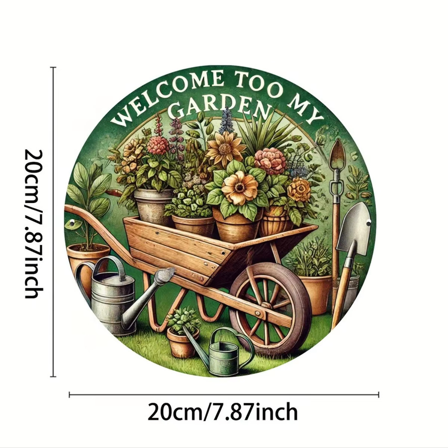 Iron Garden Willkommensschild aus Metall mit floralem Design, rund, Mehrfarbig, Durchmesser: 20,3 cm - Bild 3