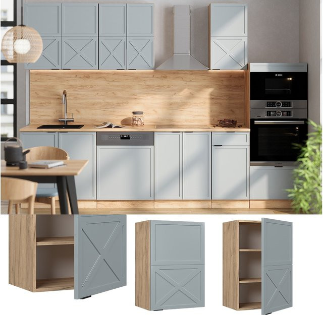 Vicco Hängeschrank Fame-Line Eiche Hellblau-Grau mit Soft-Closing-Scharnieren und Regalböden für deine Küche - Bild 1