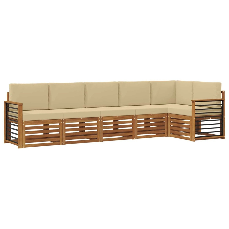 vidaXL Sofagarnitur 6-teilig aus Massivholz Akazie in Beige und Natur mit L-Form und Sitzkissen - Bild 2