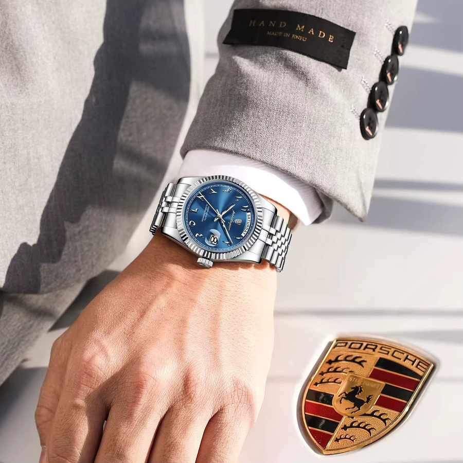 POEDAGAR Armbanduhr Quarz, Edelstahl, Datum, Wochentag, Herren - Bild 5