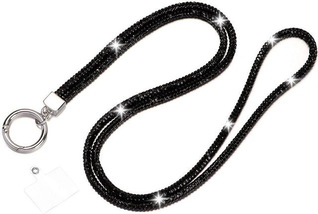 Binchi Keji Travel Handyband mit Glitzer Strass und Kristall Diamanten in Schwarz als Anti-Verlust-Seil und Schlüsselanhänger - Bild 1