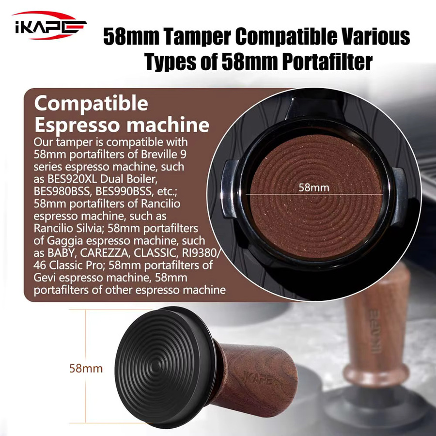IKAPE Espresso Tamper V3 aus Walnuss mit Titan PVD Beschichtung und kalibrierter Feder, passend für 51mm, 54mm und 58mm, Braun - Bild 3