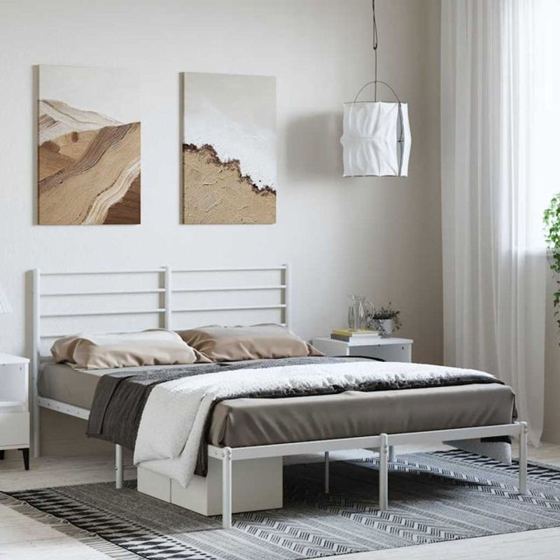 Vidaxl Metall-Bettgestell mit Kopfteil in Weiß, B/L: 135 x 190 cm - Bild 1