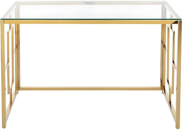 Vente-unique Schreibtisch Clotilde in Gold und Transparent mit Glasplatte und Stahlgestell, Breite: 120 cm - Bild 1