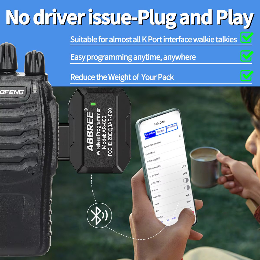ABBREE Bluetooth Wireless Programmierer für Walkie Talkie mit USB-C Anschluss, Plug & Play, Schwarz, kompatibel mit UV5R, BF888S und Quansheng UVK5 - Bild 2