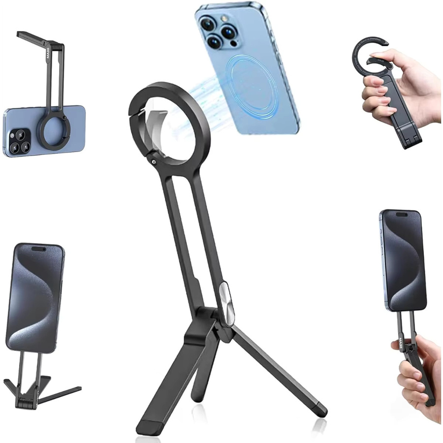 XMSJ 3-in-1 Magnetisches Stativ mit 360 Grad Einstellbarkeit, Faltbarer Tragbarer Autotelefonhalter aus ABS mit 1/4 Zoll Anschluss in Schwarz oder Silber - Bild 6