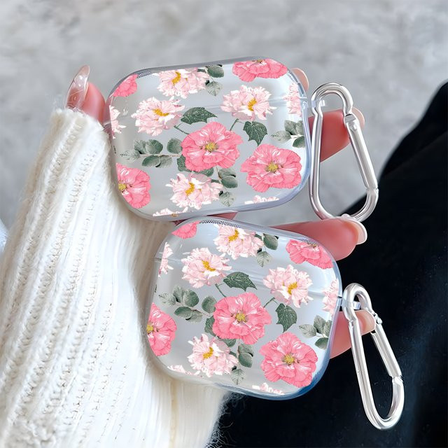 Transparente TPU-Schutzhülle mit rosa Pfingstrosen-Blumenmuster für Apple AirPods Pro 2, Pro 3 und AirPods 1/2/3/4 - Bild 1