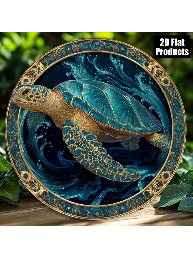 Rundes Aluminiumschild mit Schildkrötenmotiv von CIFBUY, Metallplakette für Heimdekoration, Durchmesser: 20,32 cm - Bild 5