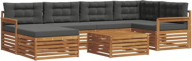 vidaXL 7-tlg. Outdoor-Sofagarnitur in L-Form aus Akazienholz mit Kissen in Anthrazit - Bild 1