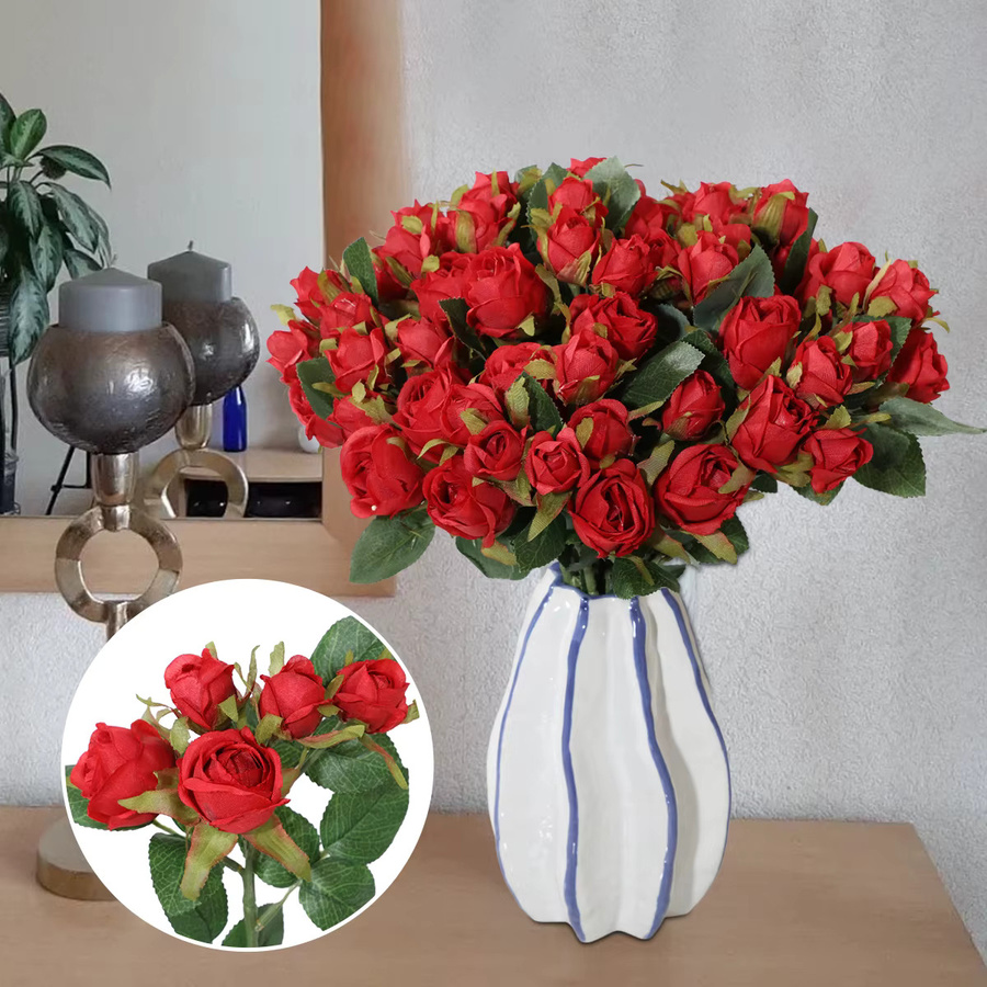 XIYA FLOWER Künstliche Rosenblüten aus Textil in Rot und Pink für Hochzeiten und Heimdekoration - Bild 4